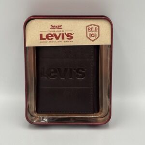 Levi's Men's RFID-Blocking Coated Leather Trifold Wallet Brown‎